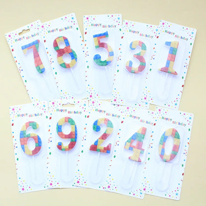 New Building Block Print Number Birthday Candle 0‑9 Digital Cake Topper Block Theme Colorful Cake Decor Birthday Party Supplies