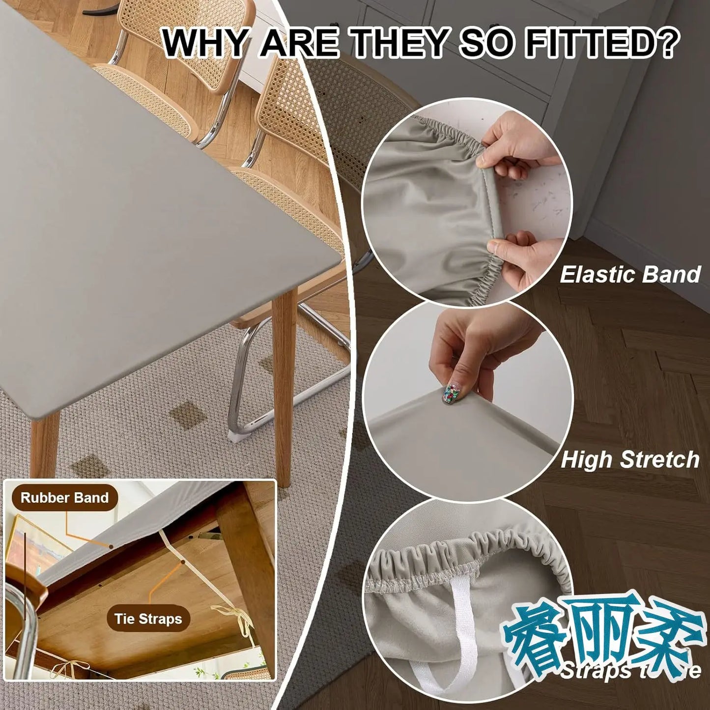Waterproof Table Cloth Picnic Elastic PU Leather Fitted Edged Table Cloth Stretch Square/Rectangle Table Cover Wipe-Clean