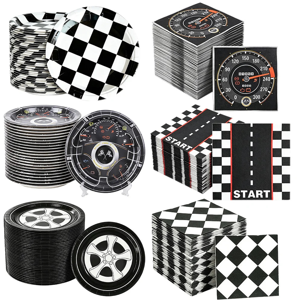 20/100Pcs Racing Car Birthday Party Supplies 7''and 9'' Paper Plates Dessert Cake Plates Napkins Racing Theme Birthday Decoratio