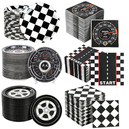 20/100Pcs Racing Car Birthday Party Supplies 7''and 9'' Paper Plates Dessert Cake Plates Napkins Racing Theme Birthday Decoratio