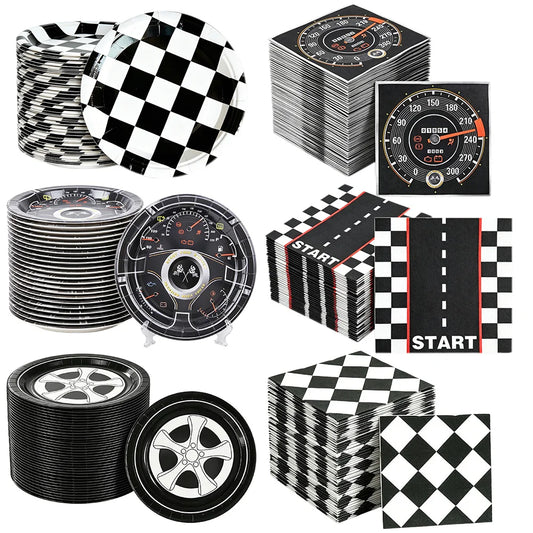 20/100Pcs Racing Car Birthday Party Supplies 7''and 9'' Paper Plates Dessert Cake Plates Napkins Racing Theme Birthday Decoratio