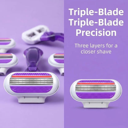 Women Bikini Manual Safety Razor Hair Removal Shaving 3-Layer Stainless Steel Blade Replaceable Shaver Head