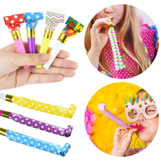 10/100PCS Colorful Blowout Whistle Blow Roll Toy Kids Birthday Party Favors Gifts Cheer Props Pinata Filler Baby Shower Supplies