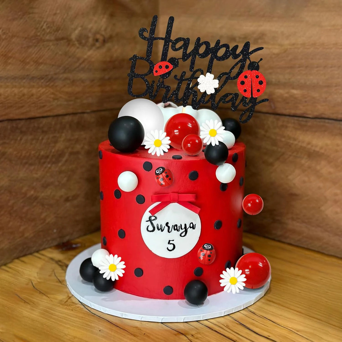 Ladybug Cake Topper Red Black Ball Cake Decorations Daisy Cake Topper for Ladybug Theme Party Birthday Party Supplies Decoration
