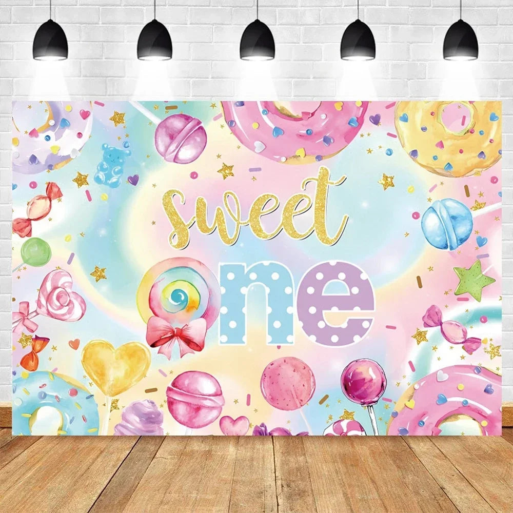 Donut Ice Cream Candy Photography Background 1st Birthday Party Decor Cake Table Banner Children Portrait Photo Studio Props