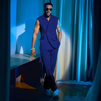2025 Summer Hot 2 Pieces Jacket Pants Single Breasted Notch Collar High Quality Business Male Clothing Sleeveless Fashion