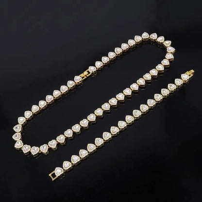 45CM New Hip Hop Tennis Chain Bracelet Necklace Shiny Heart Rhinestone CZ Fashion Rock Party Jewelry