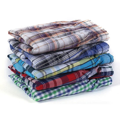 3/5/7 Pcs/lot Men Plaid Boxer Loose Shorts Underwear Casual Elastic Waistband Button Mens Boxer Underwear Woven Shorts for Home