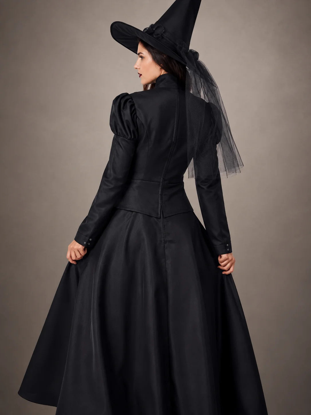 Family Matching Witch Costume for Women Girls, Classic Black Long Gown with Pointed Hat, Halloween Carnival Theme Party Cosplay Fancy Dress‑up