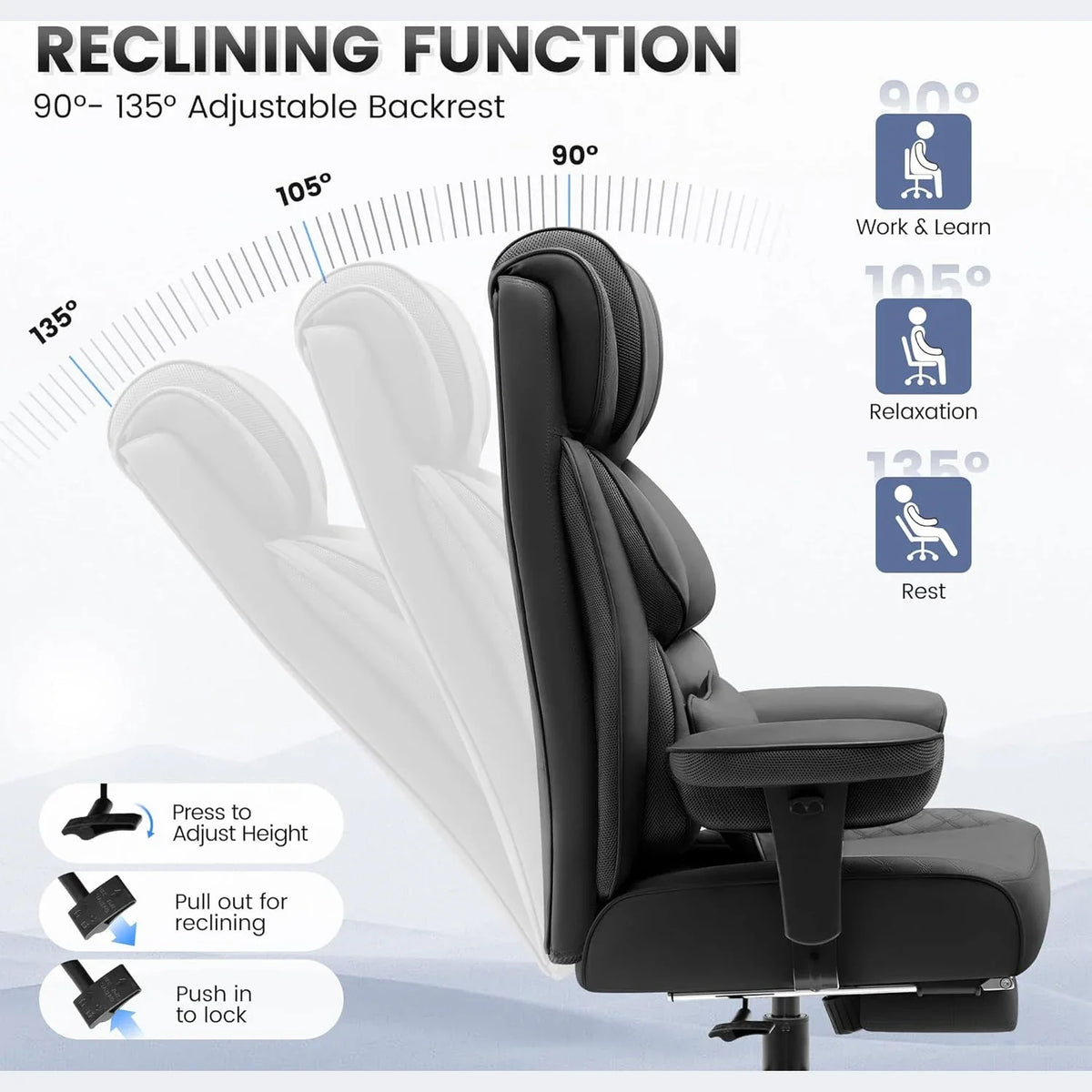 Office Desk Chair, Big and Tall Leather Gaming Chair with Footrest, Ergonomic Comfy Executive High-Back Reclining Computer