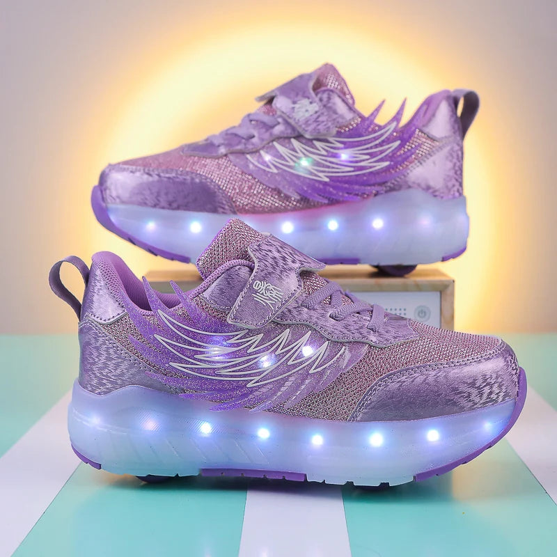 Kids' Light-up Roller Skates, 4-wheel Skate Shoes With Rechargeable LED Lights, Casual Breathable Sports Shoes for Students, Detachable Wheels