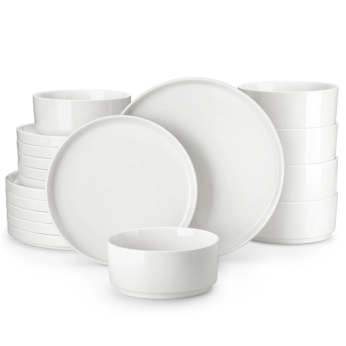 MALACASA 12/16/18/24 Piece Dinner Plates Sets Black Rim Half Standing Edge Dinnerware with 4/6PCS Dinner Plate/Dessert/Soup/Bowl