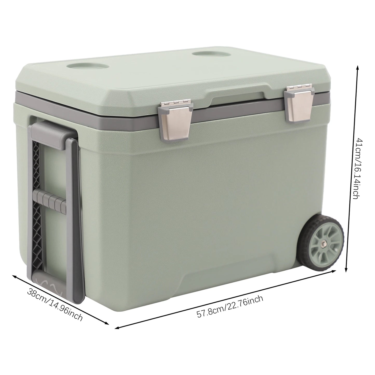 45L Insulated Wheeled Portable Cooler, Long Ice Retention Green Cooler Box, Outdoor Refrigerated Cooler for Fishing with Handle,for Boating, Camping, Travel & Picnic