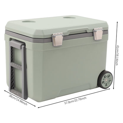 45L Insulated Wheeled Portable Cooler, Long Ice Retention Green Cooler Box, Outdoor Refrigerated Cooler for Fishing with Handle,for Boating, Camping, Travel & Picnic