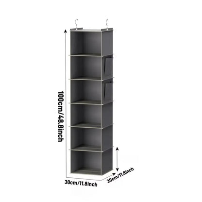 Hanging Closet Organizer and Storage, Foldable 6-Shelf Closet Hanging Storage Shelves with 2 Hooks for Shoe Cap Clothes Pants