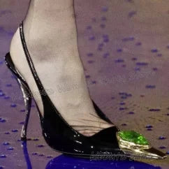Crystal Metal Decor Pumps Genuine Leather Slip-On Mixed Color Fashion Elegant Concise Sexy Luxury Women Shoes Thin Heels Pointy