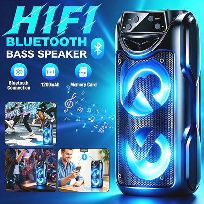 Wireless Portable Bluetooth Speaker with Dual Heavy Bass Subwoofers, Multi-Mode Playback BT/TWS/FM/USB/AUX/TF, Microphone Jack, High Volume Stereo Sound, Perfect for Festive Dinner & Christmas Present