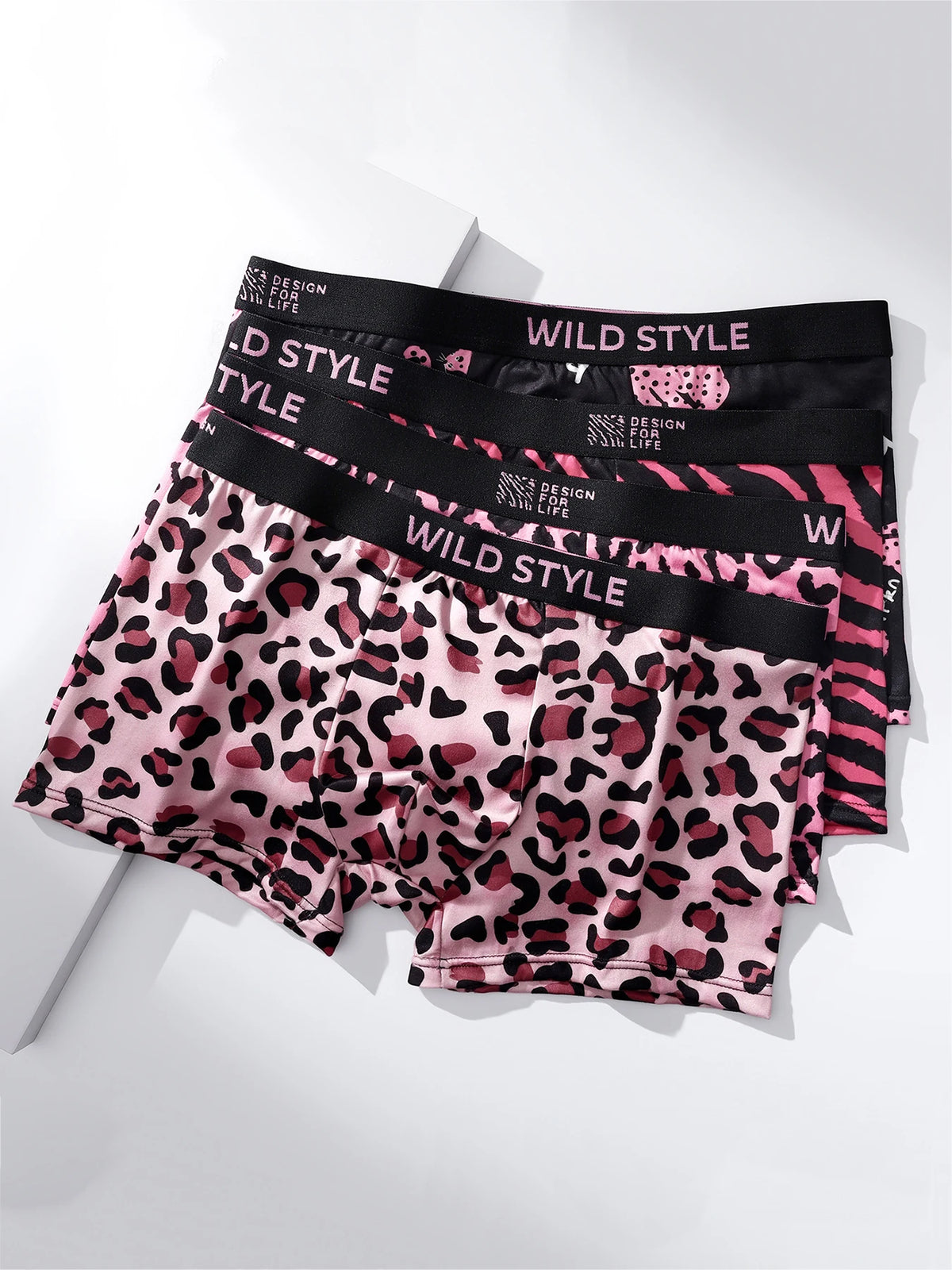 4-Pack Men's Polyester Boxer Briefs: Trendy Leopard & Zebra Prints, Multiple Sizes, Comfortable Fashion Underwear