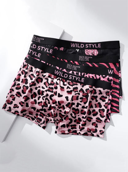 4-Pack Men's Polyester Boxer Briefs: Trendy Leopard & Zebra Prints, Multiple Sizes, Comfortable Fashion Underwear