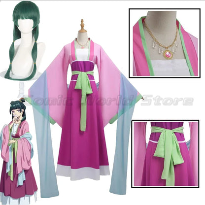Maomao Cosplay Costume Wig Anime The Apothecary Mao Mao Plus Size Pink Dress Halloween Carnival Party for Women Lady