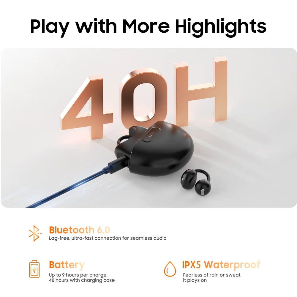 IMIKI SP2 Clip On Earbuds Open Ear Wireless Bluetooth 5.4 Ear Clip Headphones 4 Mics ENC Clear Call  Waterproof Sports Earphones