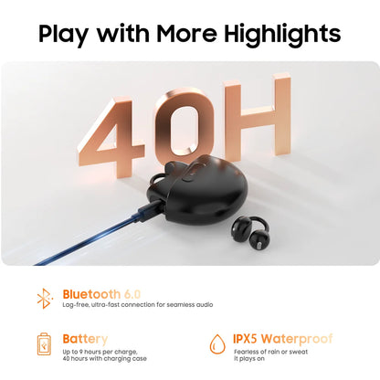 IMIKI SP2 Clip On Earbuds Open Ear Wireless Bluetooth 5.4 Ear Clip Headphones 4 Mics ENC Clear Call  Waterproof Sports Earphones