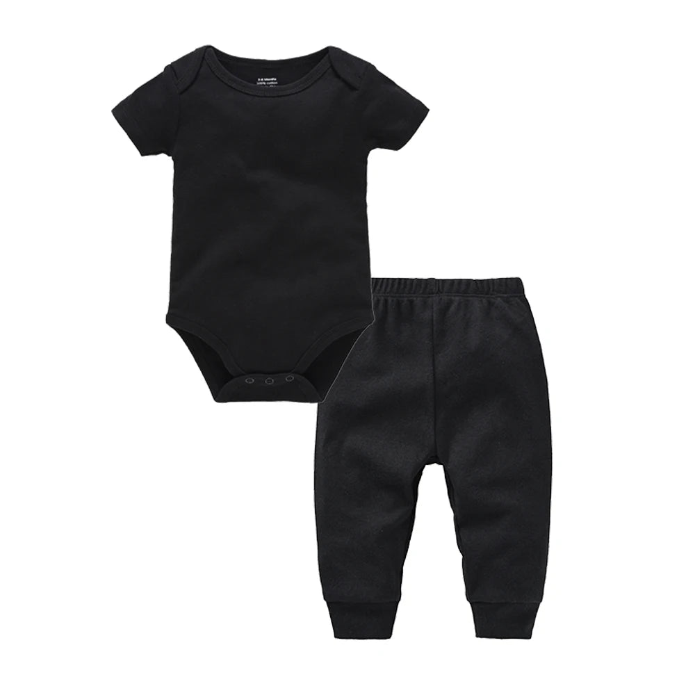 2/6 Pcs/lot Muslin Blank Baby Rompers Pants Set Plain Colors Summer Short Sleeve Bodysuit Kids Clothing Set Boys Clothes