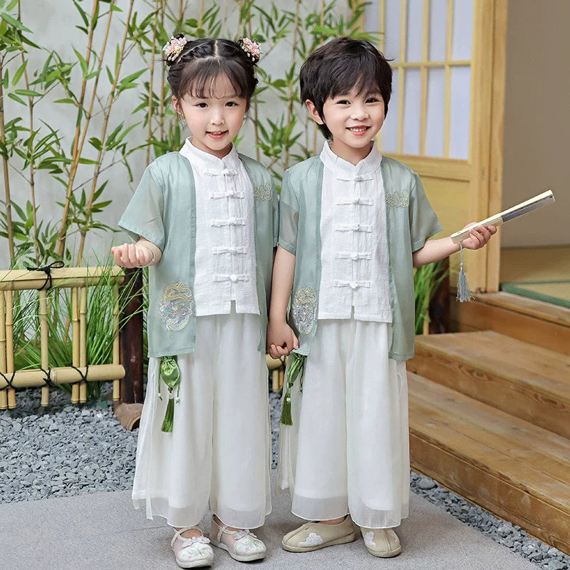 Fashion Hanfu Girl Suit Tang Costume Summer Chinese Style Boy Set Children's Sets Casual Kids Clothes Performance Baby Outfit