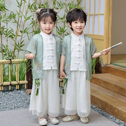 Fashion Hanfu Girl Suit Tang Costume Summer Chinese Style Boy Set Children's Sets Casual Kids Clothes Performance Baby Outfit