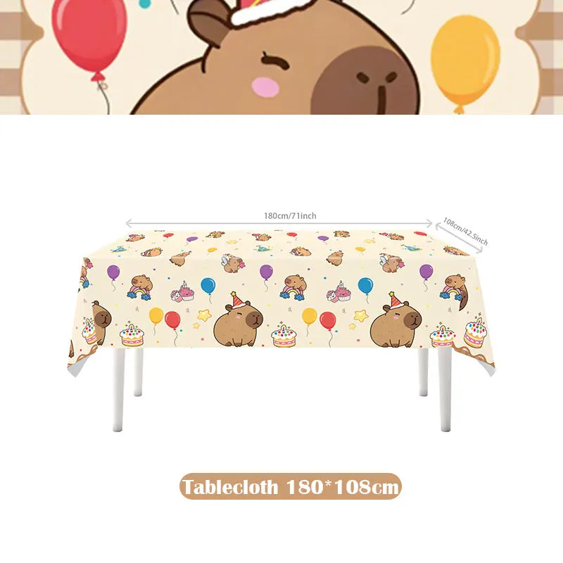 Capybara Decoration Birthday Party Favors Tableware Set Cup Plate Balloons Gift Bags Happy Banner Cake Topper Supplies for Girls