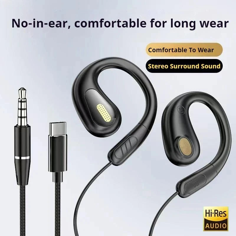 YX2 Clip-on Wired Control Type C&3.5mm Headphones 9D Surround Sound Bass Earbuds Sports Gaming Headset