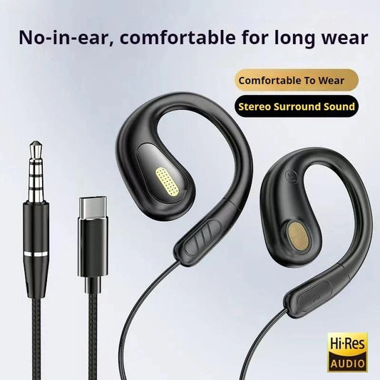 YX2 Clip-on Wired Control Type C&3.5mm Headphones 9D Surround Sound Bass Earbuds Sports Gaming Headset