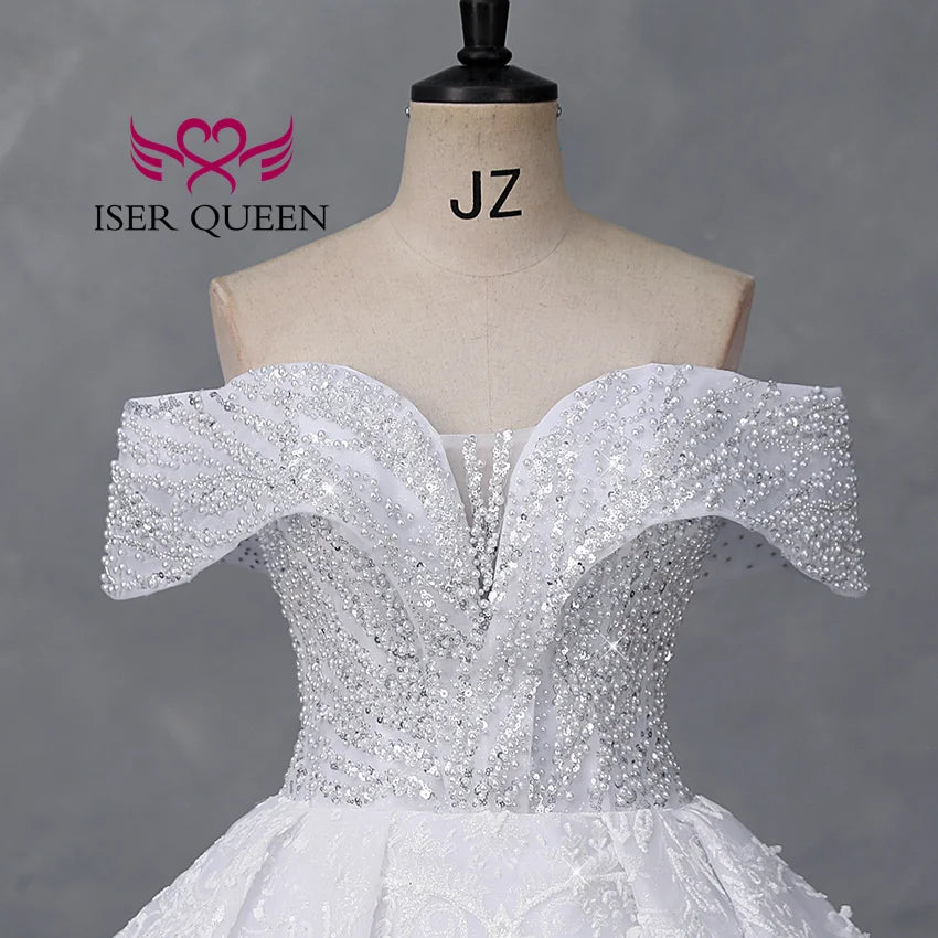 Customized America Fashion Deep V neck Luxury Wedding Dresses 2026 Off Shoulder Heavy Beading Bride Dress Ball Gown WX0465
