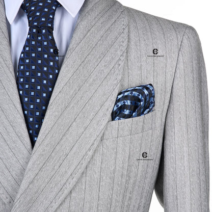 Cenne Des Graoom 2025 Light Grey Striped Double-Breasted Men Suits With Patch Pocket Tailor-Made For Office Wear Wedding Bestman