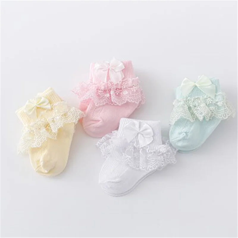 Lawadka 4Pairs/lot Newborn Baby Socks For Girls Cotton Lace Infant Girls Sock Princess Bow Toddler Baby Girls Socks Spring 0-24M