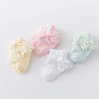 Lawadka 4Pairs/lot Newborn Baby Socks For Girls Cotton Lace Infant Girls Sock Princess Bow Toddler Baby Girls Socks Spring 0-24M