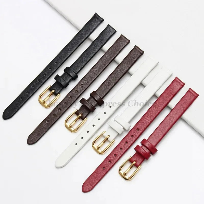 Gold Buckle Soft Cowhide Leather Bracelet Womens Fashion Wristwatch Watchband 8mm 10mm 12mm 13mm 14mm 15mm 16mm 17mm Watch Strap