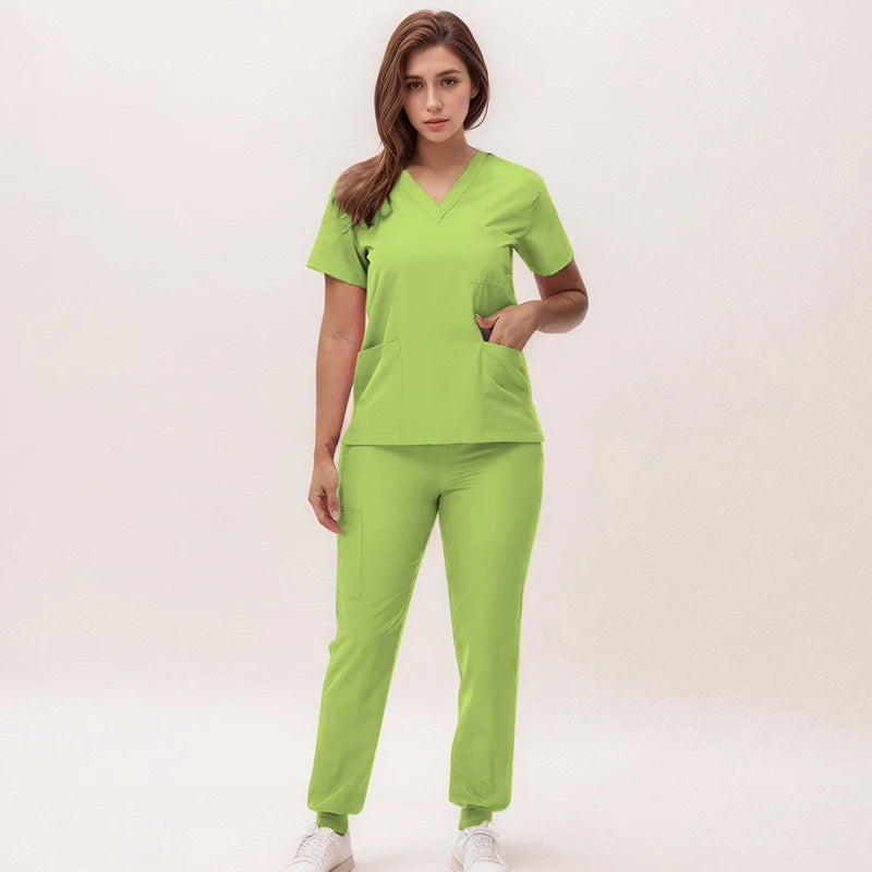 Women's Nurse Scrub Set | V-Neck Top & Jogger Pants, Stretch Jersey | Medical Workwear