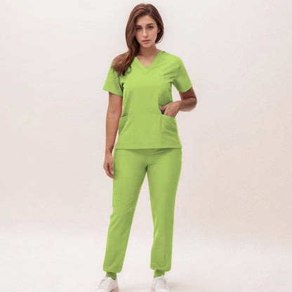 Women's Nurse Scrub Set | V-Neck Top & Jogger Pants, Stretch Jersey | Medical Workwear