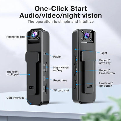 1080P Mini Body Camera Action Cam with Audio & Video Thumb Hands Free Waterproof Recording Wearable Cameras Portable Camcorder