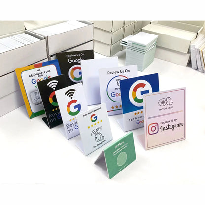 5YOA Google Review Card NFC station 13.56Mhz programmable table NFC Google Reviews display bending card standing brand bracket