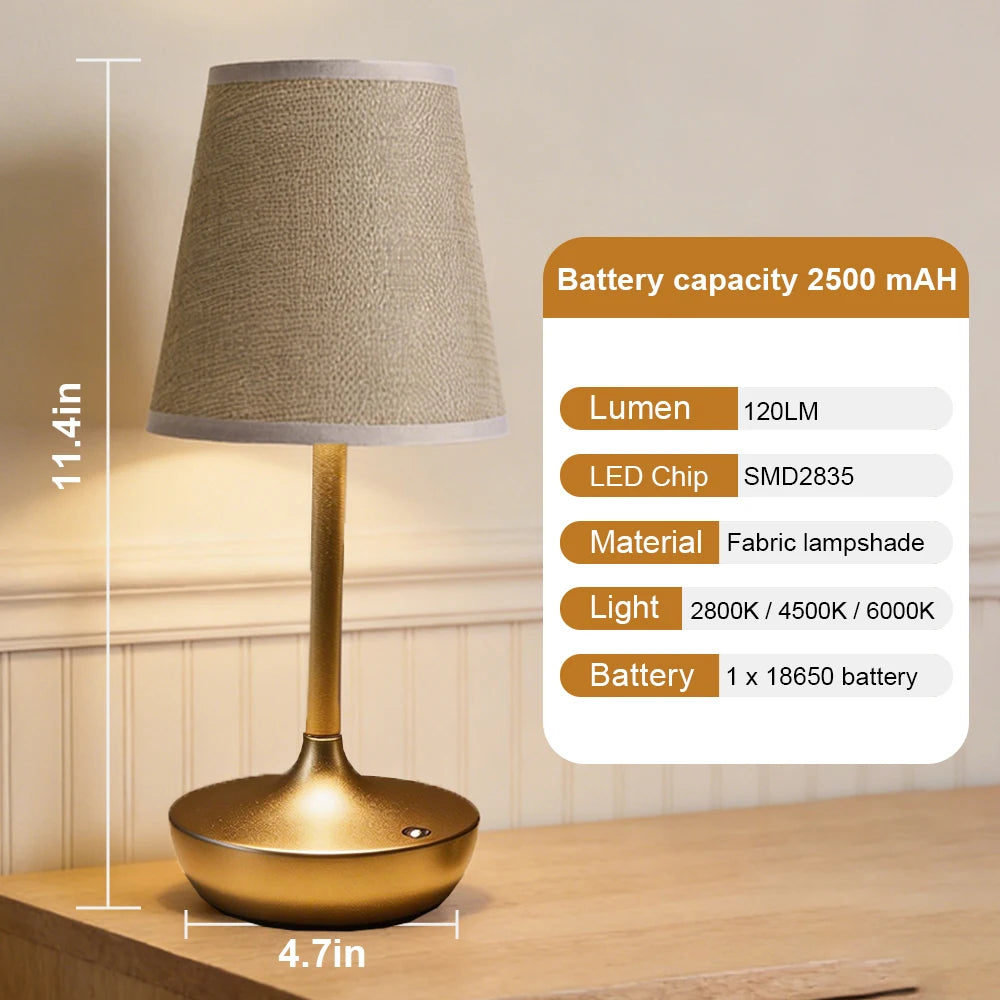 GGbingo Rechargeable LED Table Lamps Classic Desk Lamp Dimmable USB Fabric Lampshade Bedroom Bedside Desk Light Decoration