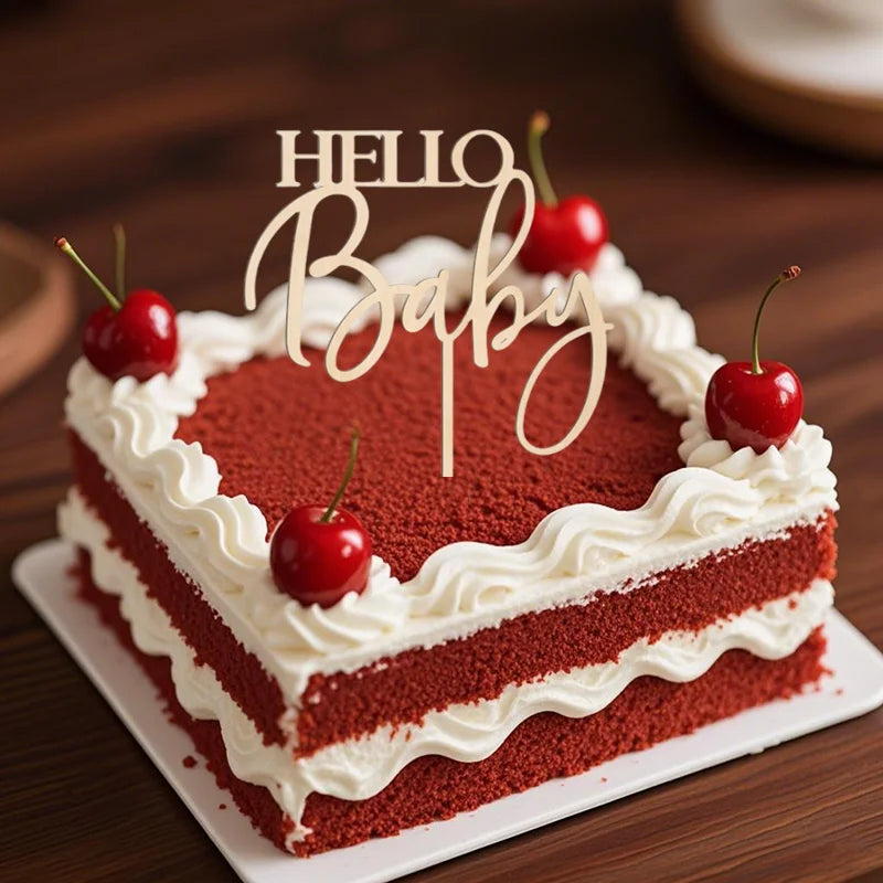 YOMDID Hello Baby Cake Topper Wooden Large Cake Decoration for Baby Shower Birthday Celebrations Party Cake Decorating Supplies