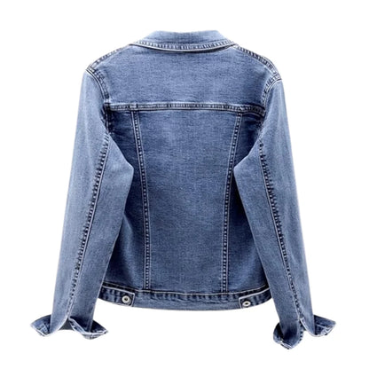 Women's Regular Fit Button-Up Washed Denim Jacket Autumn Winter Streetwear Sweet Style Long Sleeve Heavyweight Light Wash