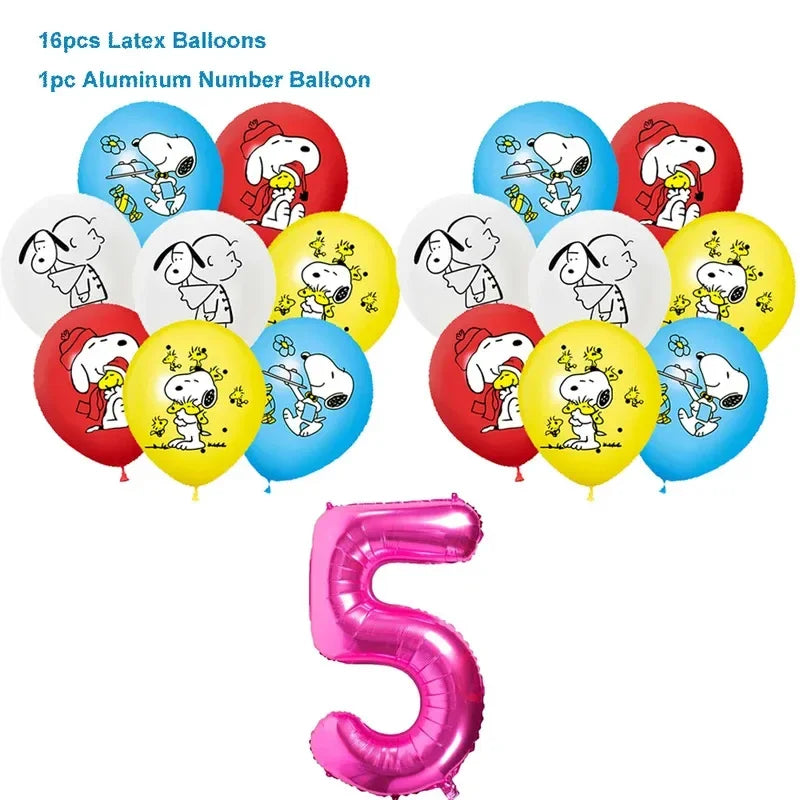 Happy Birthday Party Decorations Dog Banner Flag Foil Latex Balloons White Anime Supplies Baby Boy Girl Kids Cute Toy Gifts