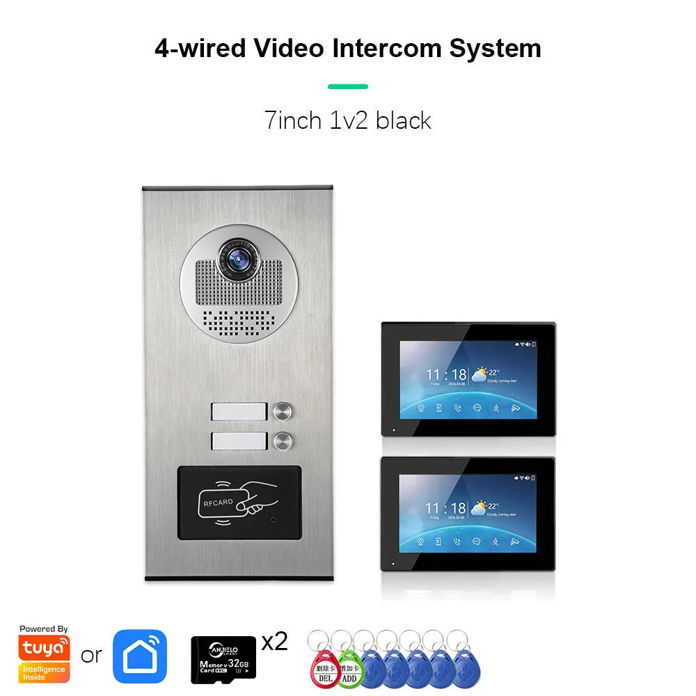 ANJIELO 2-12 Units Apartment Doorbell Video Intercom System Digital Frame Background Music Detection Preview NEW 2026