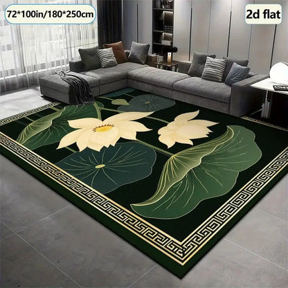 1 Piece Golden Lotus and Green Leaf Pattern Carpet, Soft and Comfortable, All Seasons, Light and Easy to Care For, Home Decor, Room Decor, Autumn, Winter, Suitable for Living Room, Bedroom, Entryway
