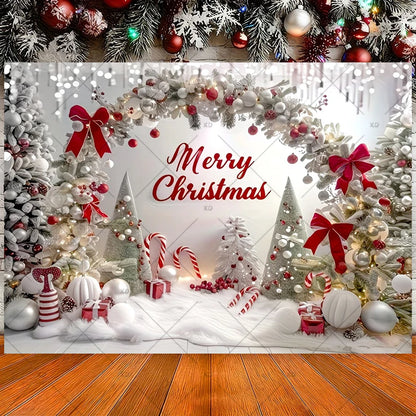 Winter Christmas Candy Vine Arch Theme Banner Background, Children's Birthday Party, Home Decoration Photography Backdrop Cloth