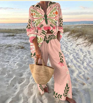 Summer Casual Shirts Two Piece Outfits 2 Pieces Set For Woman New In Matching Sets Blouse For Woman Temperament Vacation Printed
