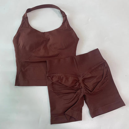 1-2pcs Gym Set Women Backless Tank Tops High Waist Scrunch Seamless Shorts High Waist Yoga Leggings Workout Sets Gym Suit